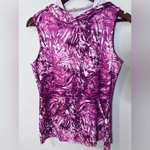 Reel Legends Pink and Purple Tank Top with Hood and Cutout on Back Small